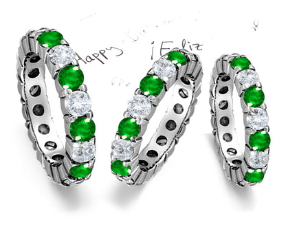 eternity ring prong set with round emeralds and diamonds